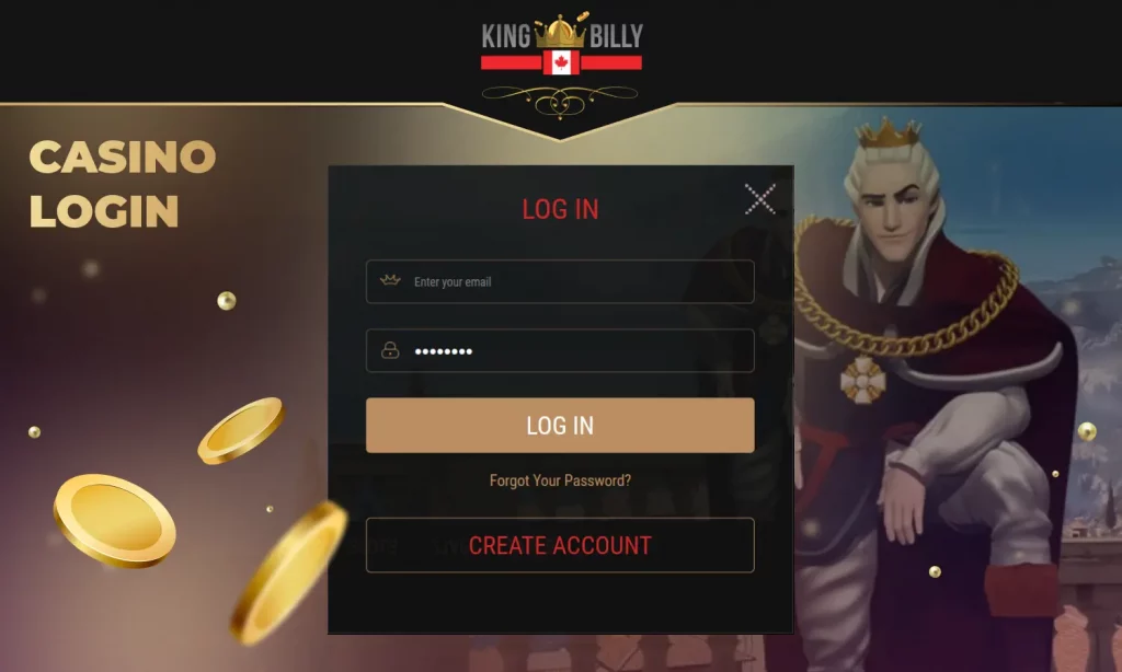 King Billy Casino Login Interface