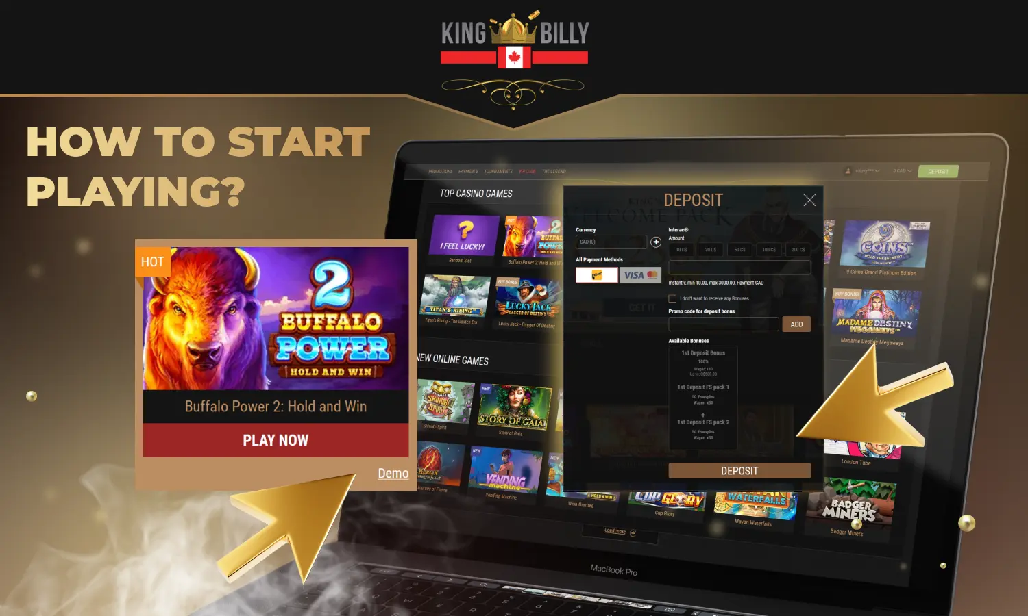 How can a beginner from Canada start playing at King Billy Casino