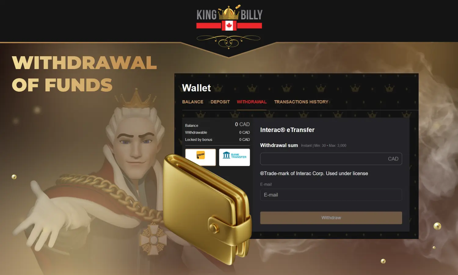 How to withdraw funds from the King Billy website for Canadian users