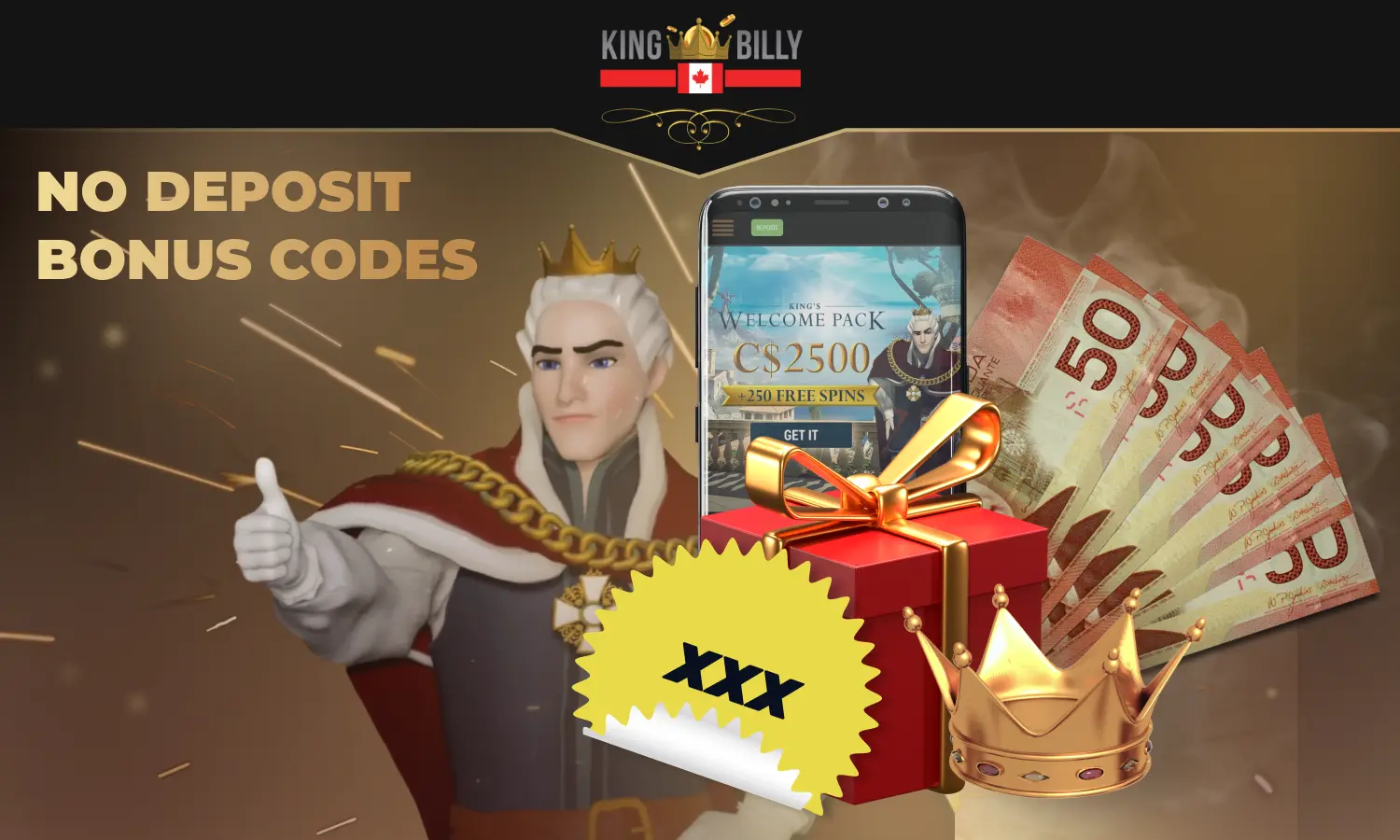 Canadian players can get no deposit bonus code at King Billy